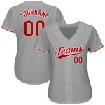Custom Name Number Personalized Baseball Jersey Gray Red-White Authentic Team Jersey Personalized Gray Red-White Authentic