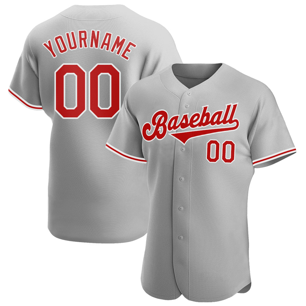 Personalized Authentic Baseball Jersey in Gray Red-White Color for Unique Style Personalized Gray Red-White Authentic Baseball