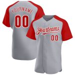 Personalized Custom Name & Number Gray Red-White Baseball Jersey Authentic Raglan Sleeves Personalized Gray Red-White Authentic