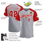 Personalized Custom Name & Number Gray Red-White Baseball Jersey Authentic Raglan Sleeves Personalized Gray Red-White Authentic