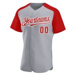 Personalized Custom Name & Number Gray Red-White Baseball Jersey Authentic Raglan Sleeves Personalized Gray Red-White Authentic