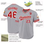 Custom Name and Number Personalized Gray Red-White Authentic Throwback Baseball Jersey Personalized Gray Red-White Authentic