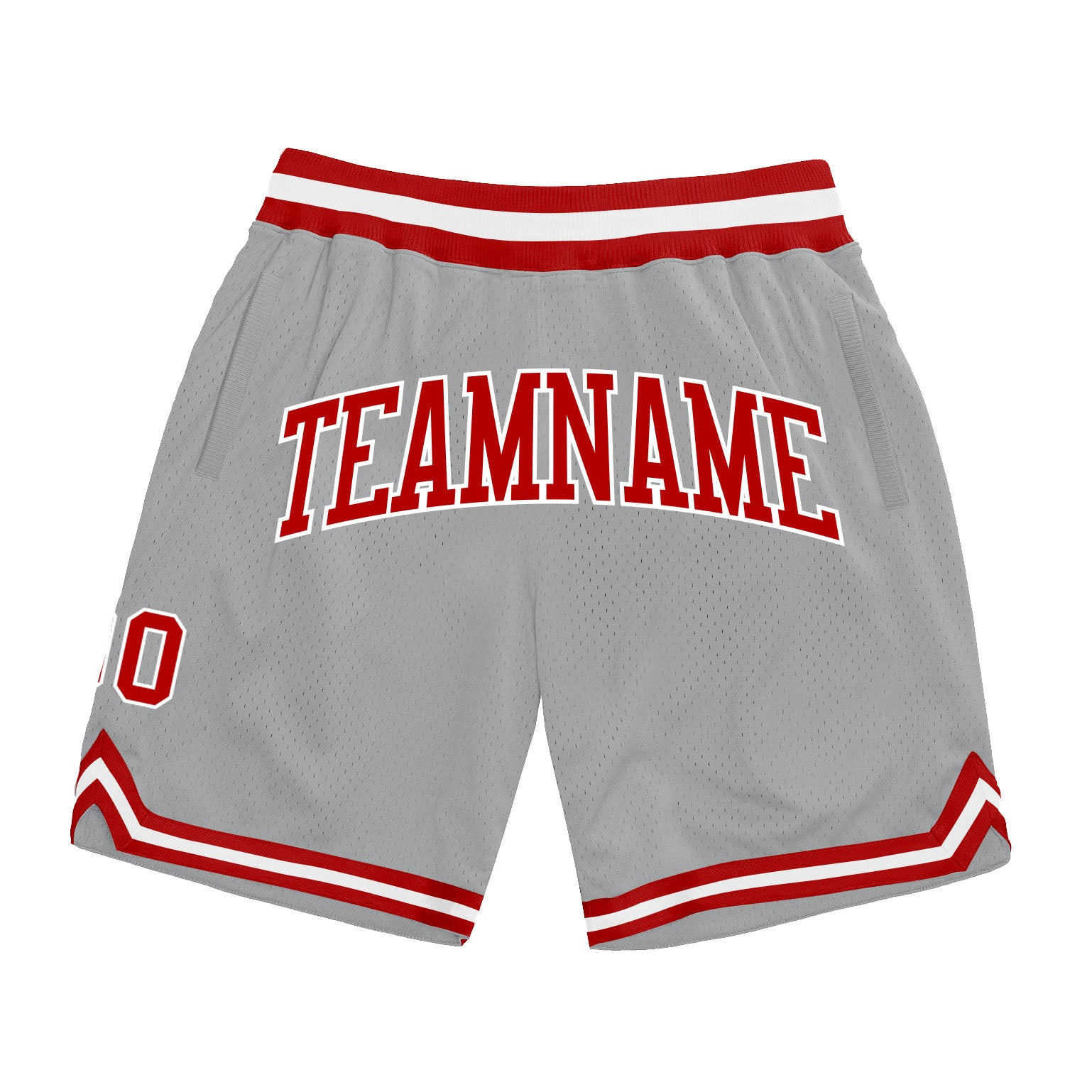 Personalized Authentic Basketball Shorts in Gray Red-White Throwback Style Personalized Gray Red-White Authentic Throwback