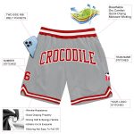 Personalized Authentic Basketball Shorts in Gray Red-White Throwback Style Personalized Gray Red-White Authentic Throwback