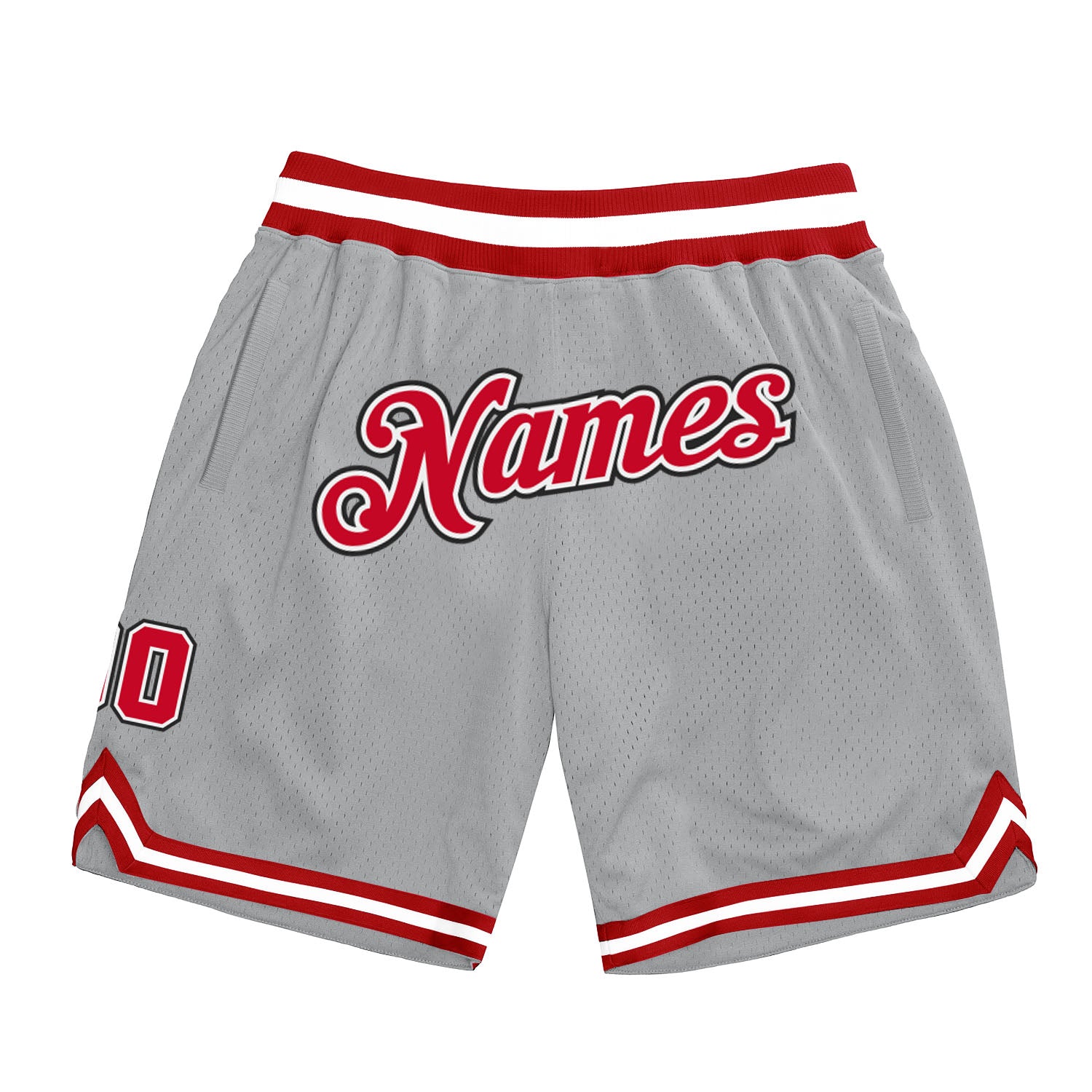 Custom Name Number Basketball Shorts - Personalized Gray Red White Authentic Throwback Team Gear Personalized Gray Red-White