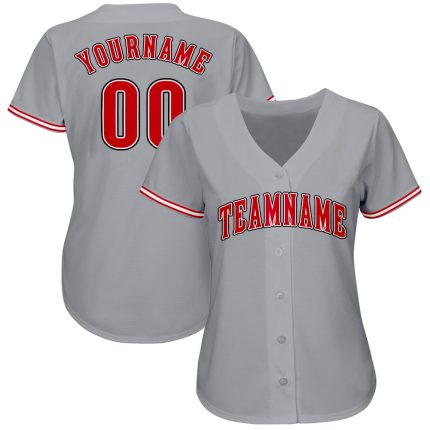 Personalized Gray Red White Baseball Jersey for Men and Women - Custom Athletic Apparel Personalized Gray Red-White Baseball