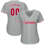 Custom Team Baseball Jersey - Personalized Gray Red White with Name & Number Personalized Gray Red-White Baseball Jersey