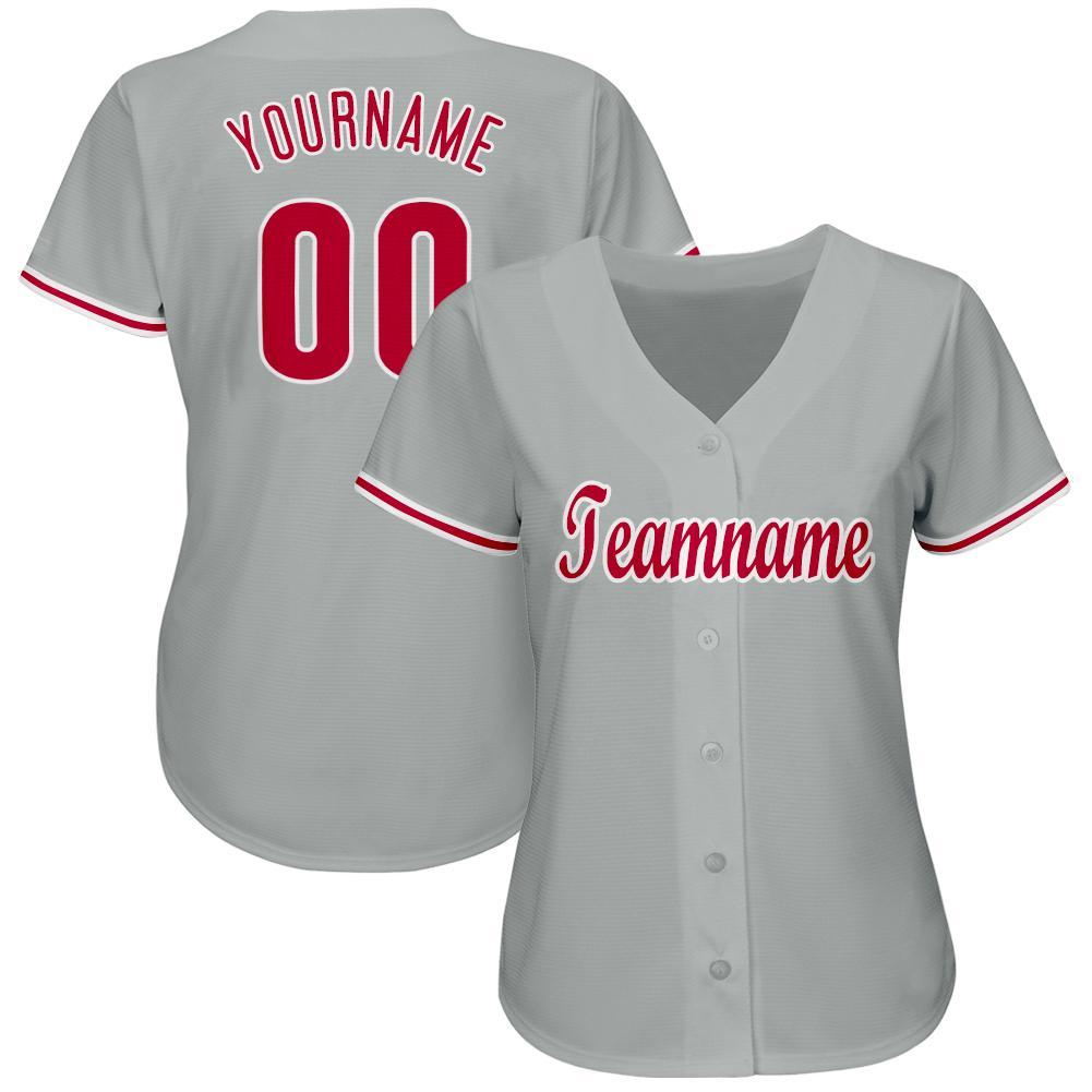 Custom Team Baseball Jersey - Personalized Gray Red White with Name & Number Personalized Gray Red-White Baseball Jersey
