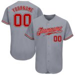 Custom Name and Number Personalized Baseball Jersey - Authentic Gray Red White-Black Team Jersey Personalized Gray Red White-Black