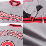 Custom Name Number Varsity Letterman Jacket Personalized Bomber in Gray Red White Black Full-Snap Design Personalized Gray