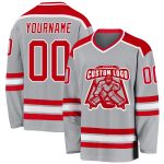 Personalized Red White Gray Hockey Jersey - Custom Team Jersey for All Ages Personalized Gray Red-White Hockey Jersey