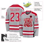 Personalized Red White Gray Hockey Jersey - Custom Team Jersey for All Ages Personalized Gray Red-White Hockey Jersey