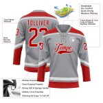 Custom Name and Number Personalized Hockey Jersey with Gray Red-White Lace Neck Design Personalized Gray Red-White Hockey