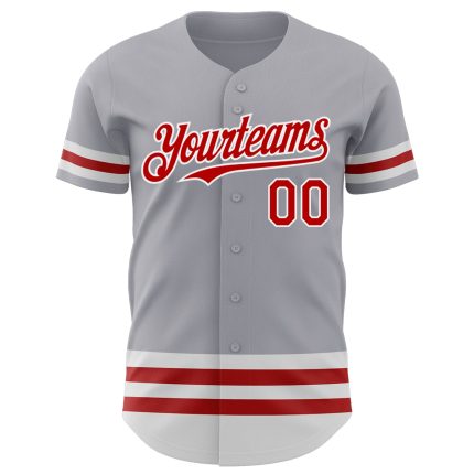 Custom Authentic Baseball Jersey with Personalized Name & Number in Gray, Red, and White Lines Personalized Gray Red-White