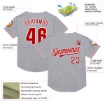 Custom Team Name Number Personalized Authentic Baseball Jersey Gray Red White Mesh Personalized Gray Red-White Mesh Authentic