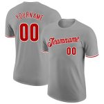 Custom Name and Number Performance T-Shirt in Gray Red-White for Team Wear Personalized Gray Red-White Performance T-Shirt