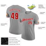 Custom Name and Number Performance T-Shirt in Gray Red-White for Team Wear Personalized Gray Red-White Performance T-Shirt