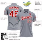 Custom Name Number Gray Red-White Performance Vapor Golf Polo Shirt - Personalized Team Apparel Personalized Gray Red-White