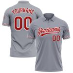 Custom Name Number Gray Red-White Performance Vapor Golf Polo Shirt - Personalized Team Apparel Personalized Gray Red-White