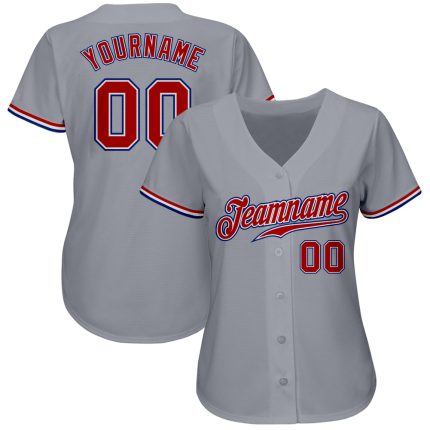 Custom Authentic Baseball Jersey with Personalized Name & Number in Gray Red and White-Royal Personalized Gray Red White-Royal