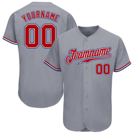 Custom Authentic Baseball Jersey with Personalized Name & Number in Gray Red and White-Royal Personalized Gray Red White-Royal