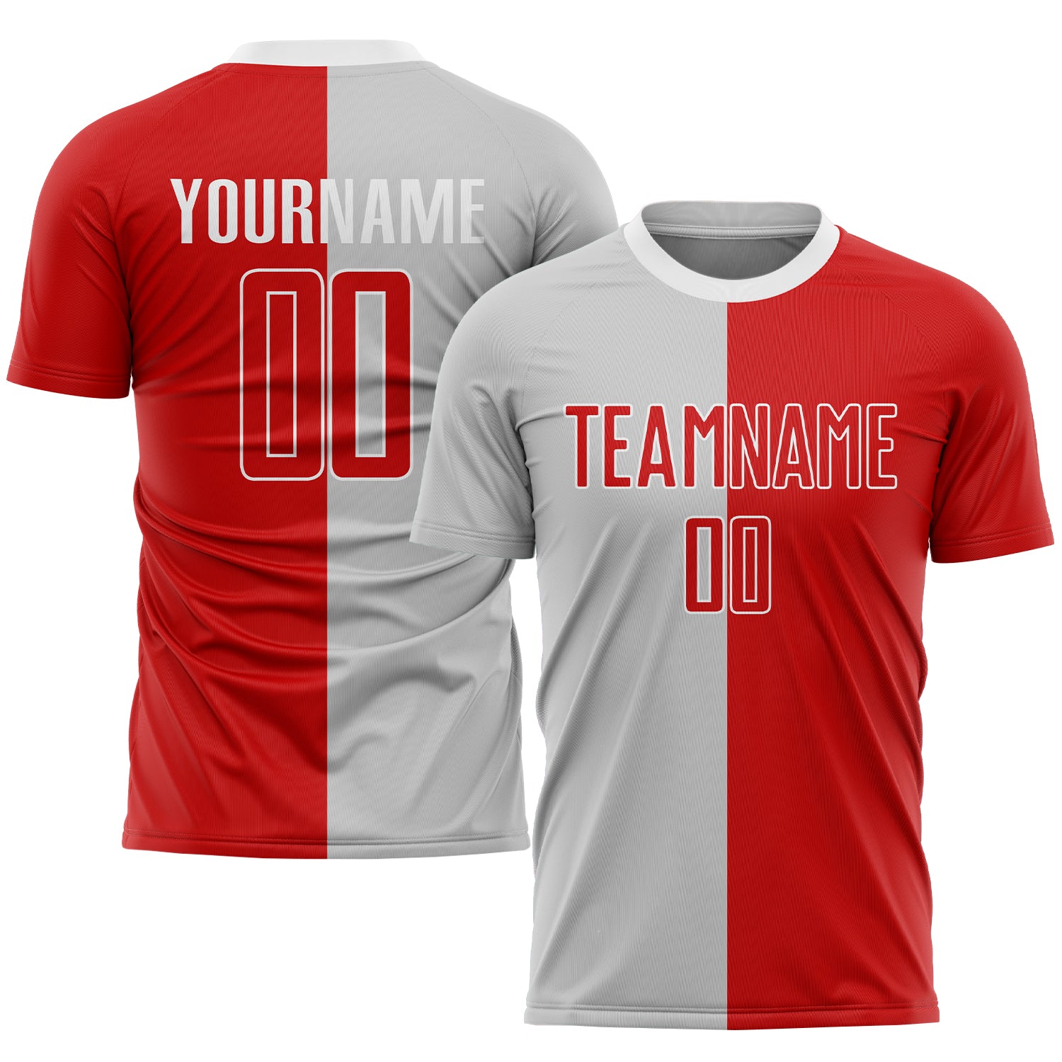 Personalized Custom Name and Number Soccer Jersey - Gray Red-White Sublimation Split Fashion Uniform Personalized Gray Red-White