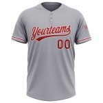 Customizable Unisex Softball Jersey - Gray Red White Two-Button Design Personalized Gray Red-White Two-Button Unisex Softball