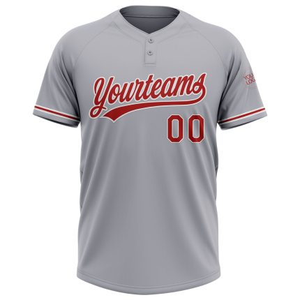 Customizable Unisex Softball Jersey - Gray Red White Two-Button Design Personalized Gray Red-White Two-Button Unisex Softball