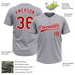Customizable Unisex Softball Jersey - Gray Red White Two-Button Design Personalized Gray Red-White Two-Button Unisex Softball