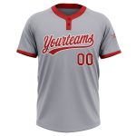 Custom Softball Jersey for Team | Personalized Gray Red-White Unisex Two-Button with Name and Number Personalized Gray Red-White