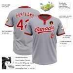 Custom Softball Jersey for Team | Personalized Gray Red-White Unisex Two-Button with Name and Number Personalized Gray Red-White