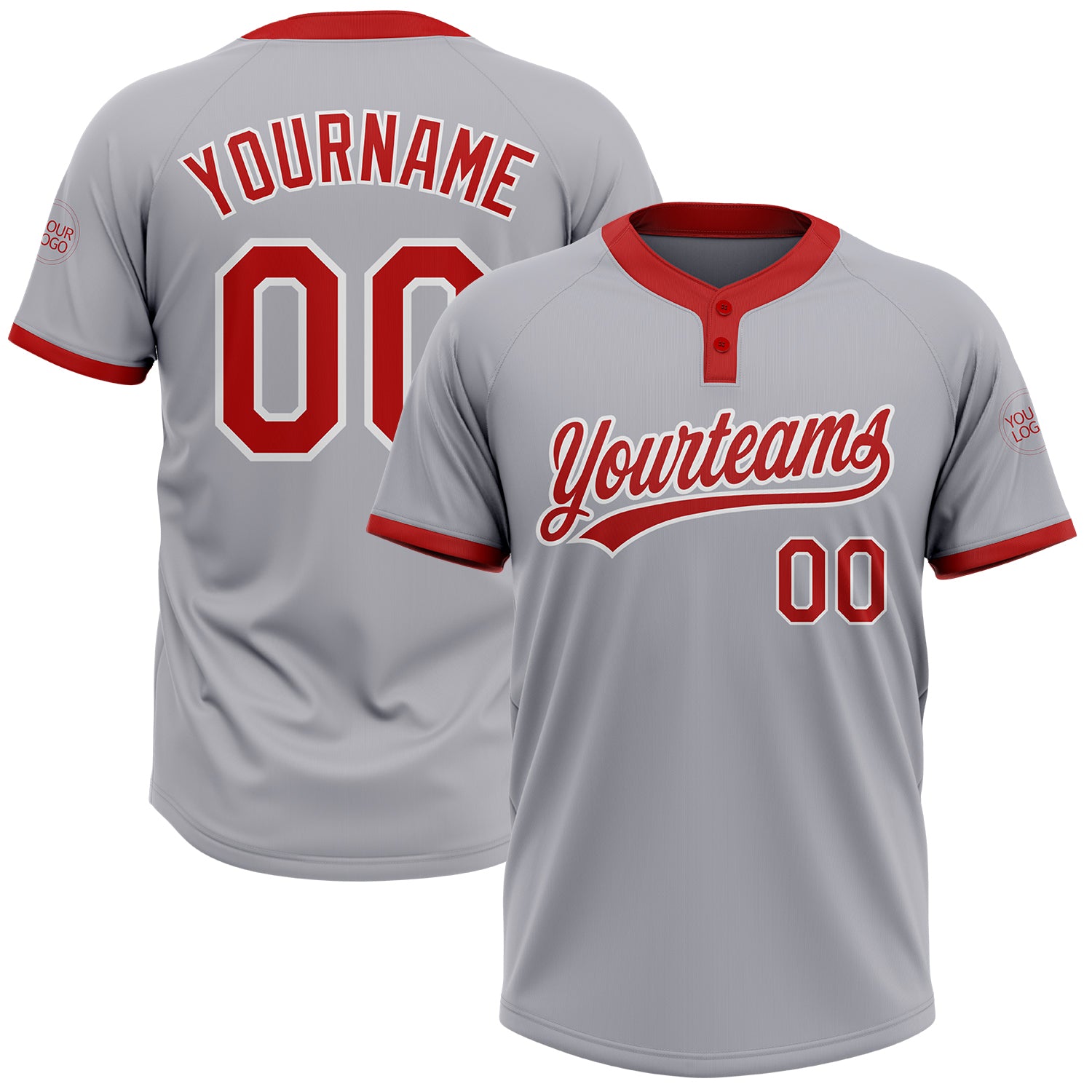 Custom Softball Jersey for Team | Personalized Gray Red-White Unisex Two-Button with Name and Number Personalized Gray Red-White
