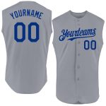Custom Name and Number Personalized Gray Royal Baseball Jersey - Authentic Sleeveless Team Apparel Personalized Gray Royal