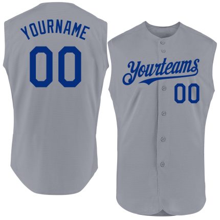 Custom Name and Number Personalized Gray Royal Baseball Jersey - Authentic Sleeveless Team Apparel Personalized Gray Royal