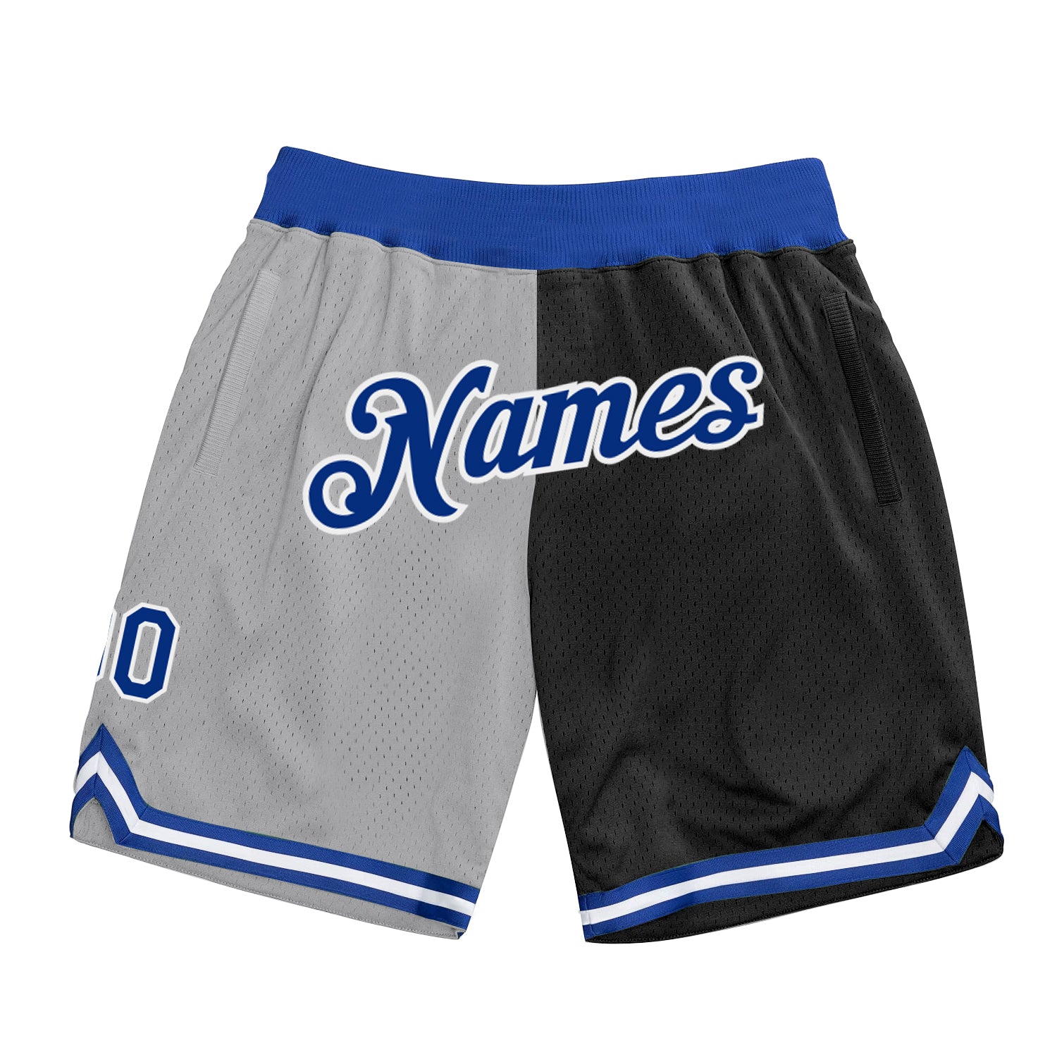 Personalized Authentic Basketball Shorts - Gray Royal Black Throwback Split Design Personalized Gray Royal-Black Authentic