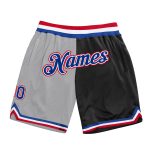 Custom Name Number Basketball Shorts - Personalized Gray Royal-Black Authentic Throwback Split Fashion Personalized Gray