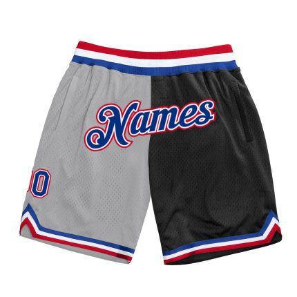Custom Name Number Basketball Shorts - Personalized Gray Royal-Black Authentic Throwback Split Fashion Personalized Gray
