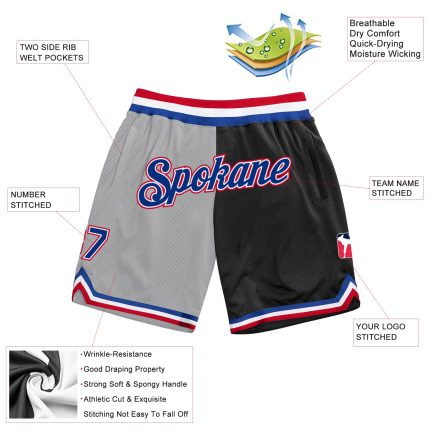 Custom Name Number Basketball Shorts - Personalized Gray Royal-Black Authentic Throwback Split Fashion Personalized Gray