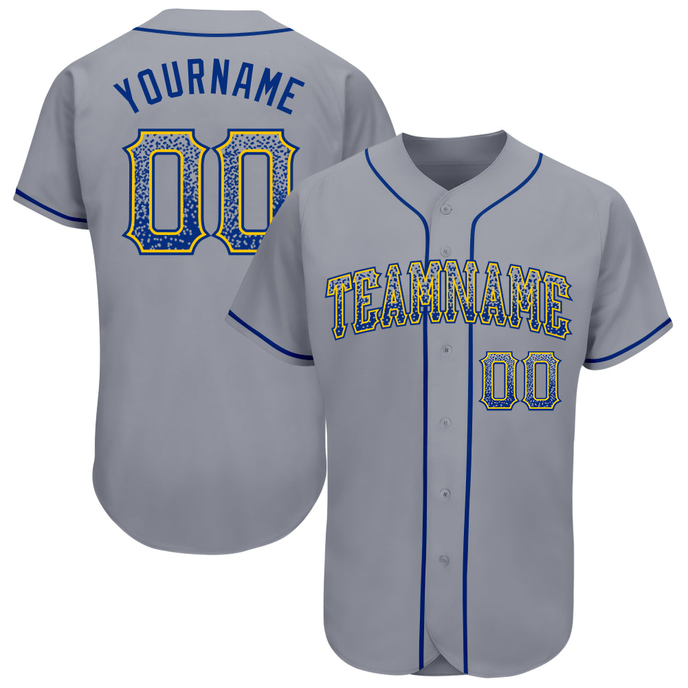 Custom Name Number Baseball Jersey - Personalized Gray Royal-Gold Authentic Drift Fashion Team Jersey Personalized Gray Royal-Gold