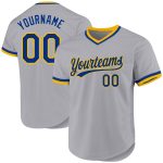 Custom Name and Number Gray Royal-Gold Baseball Jersey - Personalized Authentic Throwback Style Personalized Gray Royal-Gold