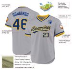 Custom Name and Number Gray Royal-Gold Baseball Jersey - Personalized Authentic Throwback Style Personalized Gray Royal-Gold