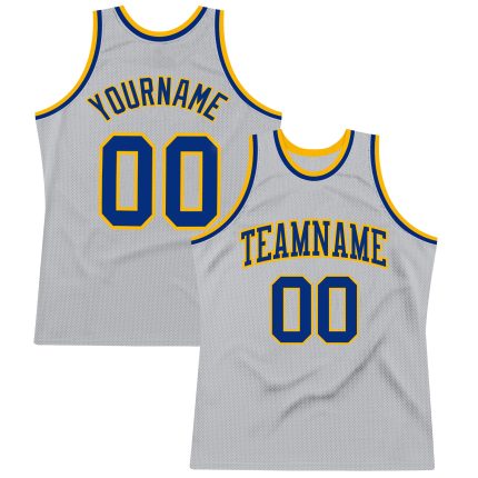 Custom Gray Royal-Gold Basketball Jersey with Personalized Name & Number - Authentic Throwback Design Personalized Gray Royal-Gold