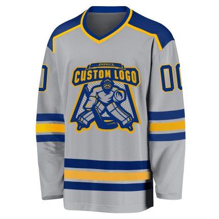 Custom Gray Royal-Gold Hockey Jersey - Personalized Team Apparel Personalized Gray Royal-Gold Hockey Jersey