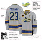Custom Name Number Gray Royal-Gold Hockey Jersey Personalized Team Apparel Personalized Gray Royal-Gold Hockey Jersey Team