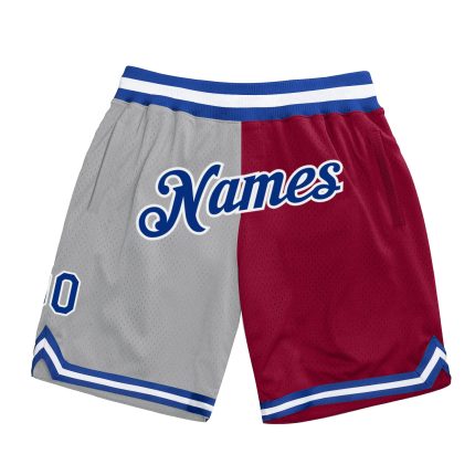 Custom Name and Number Basketball Shorts - Personalized Gray and Royal Maroon Split Design Authentic Fashion Personalized