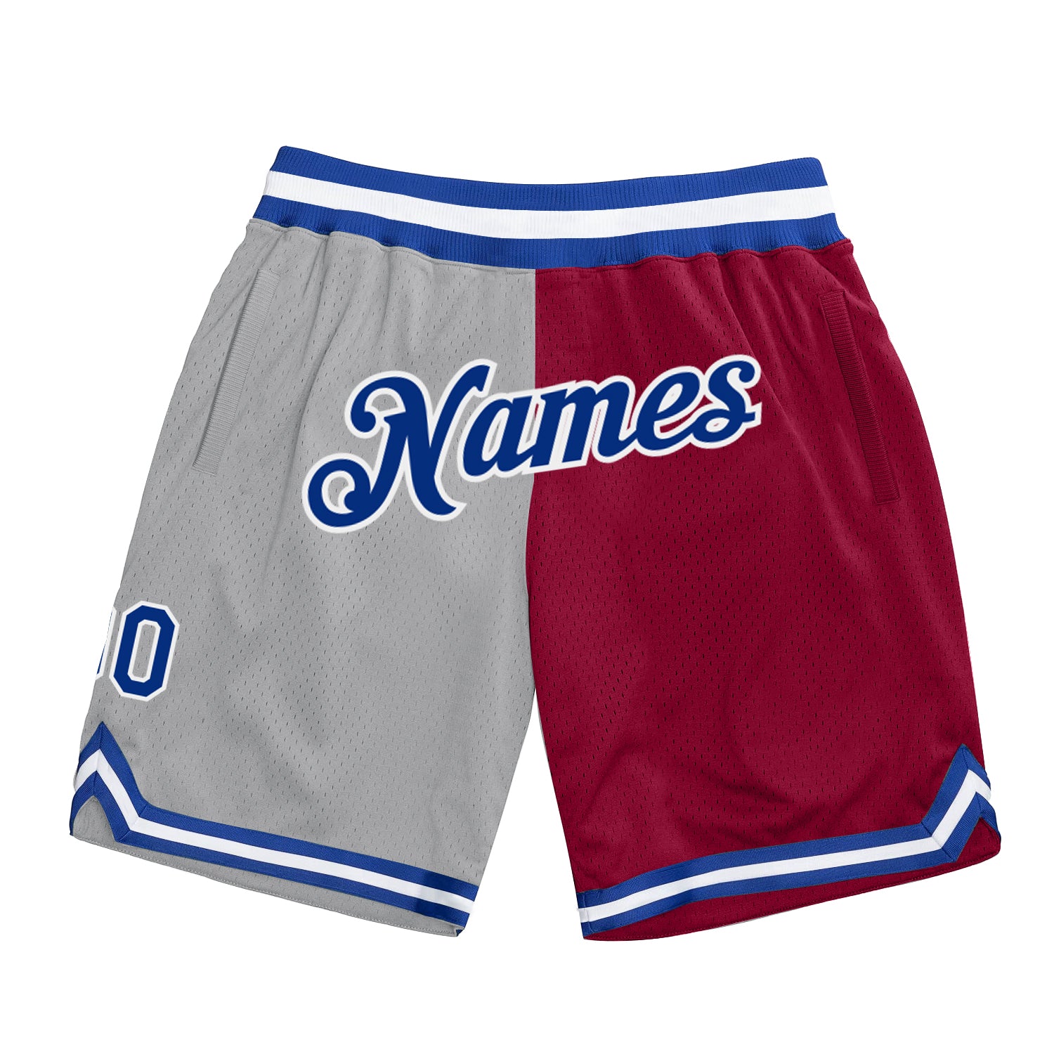 Custom Name and Number Basketball Shorts - Personalized Gray and Royal Maroon Split Design Authentic Fashion Personalized