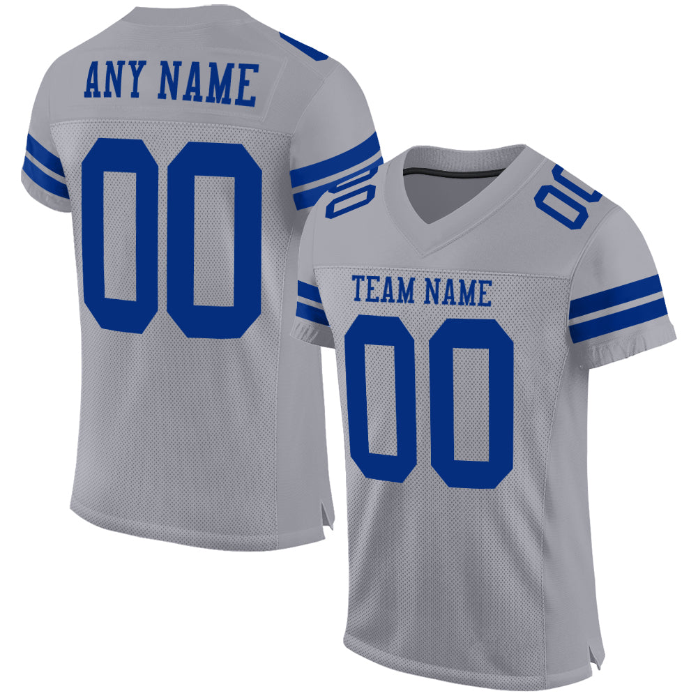 Custom Name Number Gray Royal Mesh Authentic Football Jersey Personalized Team Personalized Gray Royal Mesh Authentic Football