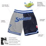 Personalized Basketball Shorts with Custom Name and Number - Gray Royal-Navy Authentic Throwback Split Fashion Personalized