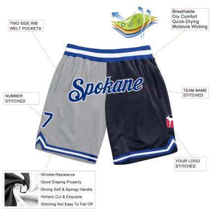 Personalized Basketball Shorts with Custom Name and Number - Gray Royal-Navy Authentic Throwback Split Fashion Personalized