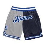 Personalized Basketball Shorts with Custom Name and Number - Gray Royal-Navy Authentic Throwback Split Fashion Personalized